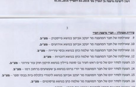 מחר תתקיים ישיבת מועצת העיר באשקלון – הנושאים בהם ידונו חברי מועצת העיר: