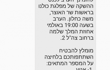 הודעה בשם תומר גלאם נשלחה לתושבי העיר אבל מאפשרת רק 2 בחירות, לא נגענו. וגם מה מתכננים בעלי העסקים?